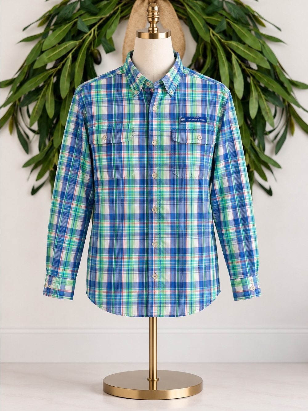 Southern Tide Men M Plaid Performance Fishing Shirt Vented Nylon  Outdoor